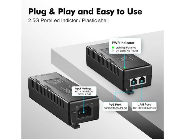 YuLinca 2.5 Gigabit PoE+ Injector, 802.3af/at/bt 60W Power Over Ethernet PoE Adapter, 100/1000/2500Mbps, Non-PoE to PoE Adapter, Plug & Play,...