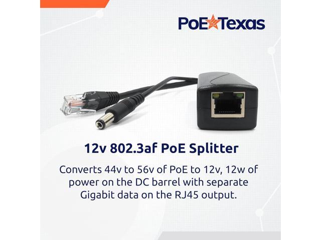 PoE Texas IEEE 802.3af 12v Splitter - Power Over Ethernet Single PoE Splitter 12v 12w Gigabit Data - Active Opto-Isolated Protection for 12 Volt DC...
