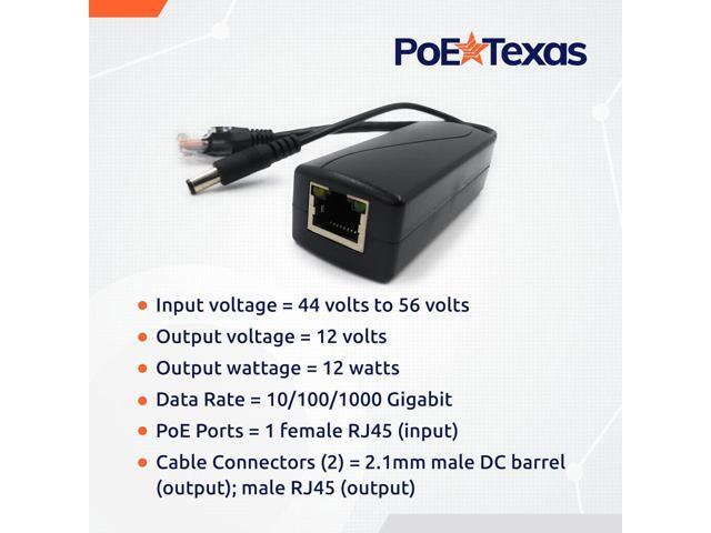 PoE Texas IEEE 802.3af 12v Splitter - Power Over Ethernet Single PoE Splitter 12v 12w Gigabit Data - Active Opto-Isolated Protection for 12 Volt DC...
