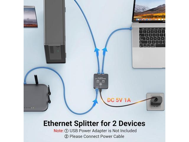 Ethernet Splitter 1 to 2 Ethernet Cable Splitter Internet Switch 2 Port Network Gigabit LAN RJ45 1000Mbps 1 in 2 Out Compatible with Cat 8 7 6 5...