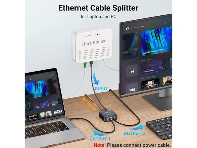 Ethernet Splitter 1 to 2 Ethernet Cable Splitter Internet Switch 2 Port Network Gigabit LAN RJ45 1000Mbps 1 in 2 Out Compatible with Cat 8 7 6 5...