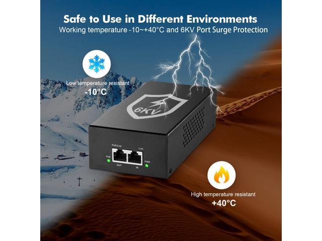 YuLinca Gigabit PoE+ Injector 90W, 802.3af/at/bt Power Over Ethernet Metal PoE Adapter, 10/100/1000Mbps, Non-PoE to PoE Adapter, Plug & Play,...