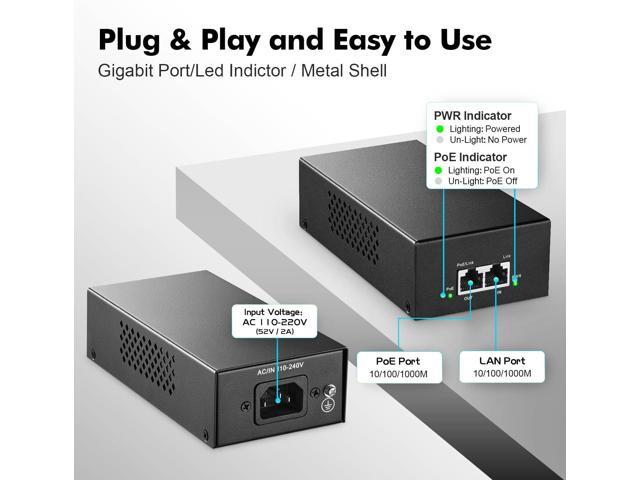 YuLinca Gigabit PoE+ Injector 90W, 802.3af/at/bt Power Over Ethernet Metal PoE Adapter, 10/100/1000Mbps, Non-PoE to PoE Adapter, Plug & Play,...
