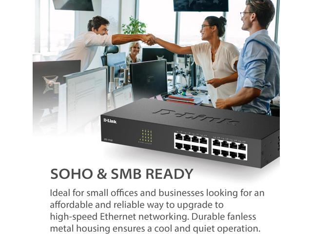 D-Link 16 Port Fast Ethernet Switch Unmanaged 10/100 Mbps Desktop Rackmount Plug and Play Metal Housing Fanless Design EEE (DES-1016D)