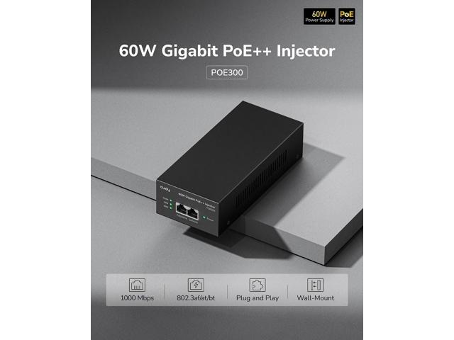 Cudy POE300 60W Gigabit Ultra PoE+ Injector, Up to 60W Ultra Power Supply, 10/100/1000Mbps Shielded RJ-45, IEEE 802.3af/802.3at Compliant, Not...