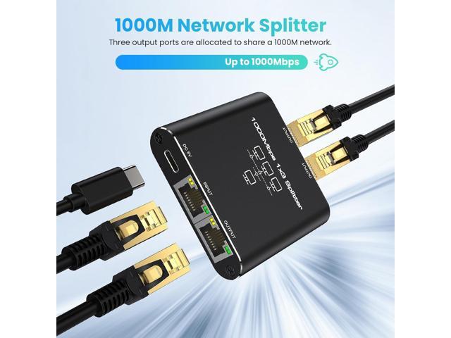 Ethernet Splitter 1 to 3, High Speed Gigabit 1000Mbps, LAN Network Splitter with USB Power Cable, Gigabit RJ45 Internet Ethernet Splitter for Cat...