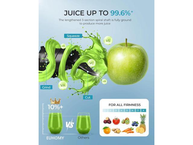 Cold Press Juicer, EUHOMY 5.5' Extra Large Feed Chute Slow Masticating Juicer, 250W Juicer Machines, 99.6% High Juice Yield, Easy to clean, Reverse...