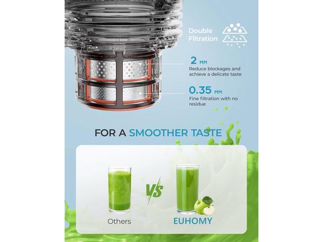 Cold Press Juicer, EUHOMY 5.5' Extra Large Feed Chute Slow Masticating Juicer, 250W Juicer Machines, 99.6% High Juice Yield, Easy to clean, Reverse...