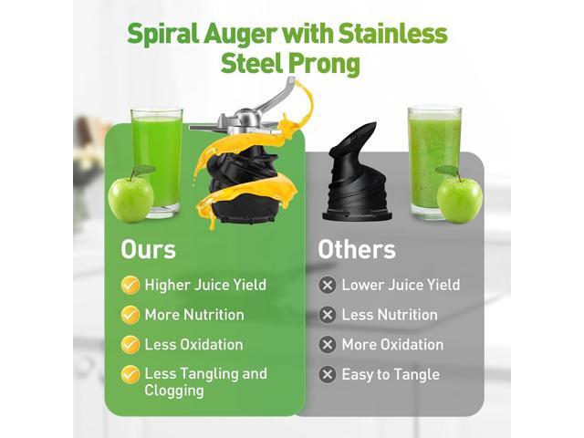 Secura Mesh Free Slow Juicer with Stainless Steel Prong Spiral Auger, Cold Press Juicer, Masticating Juicer Machines with Quiet Motor & Reverse...