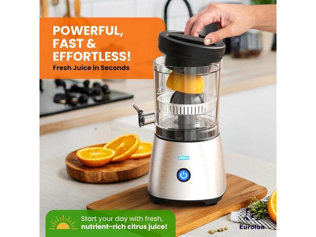 Eurolux Electric Citrus Juicer Stainless Steel Premium Hands-Free One-Touch Orange Juice Squeezer for Oranges, Lemons, and Limes Quiet...
