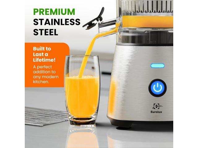Eurolux Electric Citrus Juicer Stainless Steel Premium Hands-Free One-Touch Orange Juice Squeezer for Oranges, Lemons, and Limes Quiet...
