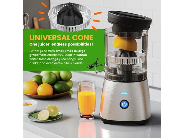 Eurolux Electric Citrus Juicer Stainless Steel Premium Hands-Free One-Touch Orange Juice Squeezer for Oranges, Lemons, and Limes Quiet...
