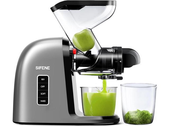 SiFENE Cold Press Juicer Machine, Wide 3.2-Inch Dual Feed Chute, Slow Masticating Juicer for Whole Large Fruits Vegetables, Easy Clean, Non-BPA (Gray)