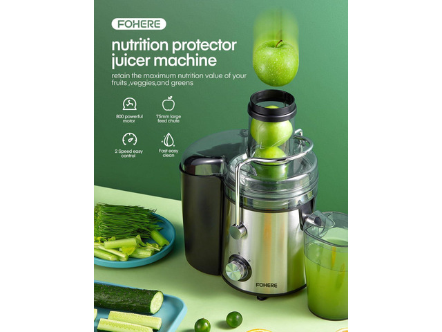 Juicer Machines, FOHERE 1000W Juicer Whole Fruit and Vegetables, Quick Juicing Easy to Clean, 75MM Large Feed Chute, Dual Speed Setting and...