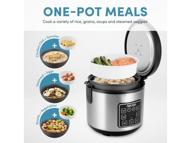 AROMA Digital Rice Cooker, 4-Cup (Uncooked) / 8-Cup (Cooked), Steamer, Grain Cooker, Multicooker, 2 Qt, Stainless Steel Exterior, ARC-914SBD
