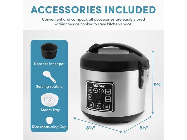 AROMA Digital Rice Cooker, 4-Cup (Uncooked) / 8-Cup (Cooked), Steamer, Grain Cooker, Multicooker, 2 Qt, Stainless Steel Exterior, ARC-914SBD