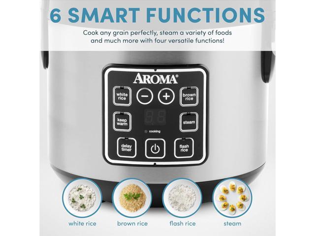 AROMA Digital Rice Cooker, 4-Cup (Uncooked) / 8-Cup (Cooked), Steamer, Grain Cooker, Multicooker, 2 Qt, Stainless Steel Exterior, ARC-914SBD