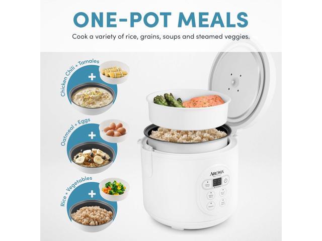 Aroma Housewares 8-Cup (Cooked) (4-Cup UNCOOKED) Digital Rice Cooker and Food Steamer (ARC-914D),White