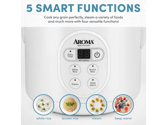 Aroma Housewares 8-Cup (Cooked) (4-Cup UNCOOKED) Digital Rice Cooker and Food Steamer (ARC-914D),White
