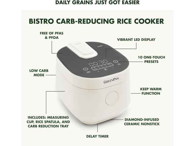 GreenPan Carb Reducing Electric Rice Cooker, 4 Cups Uncooked/8 Cooked Rice, 10 Presets, LED Display, Healthier Meals, Delay Timer, PFAS-Free...