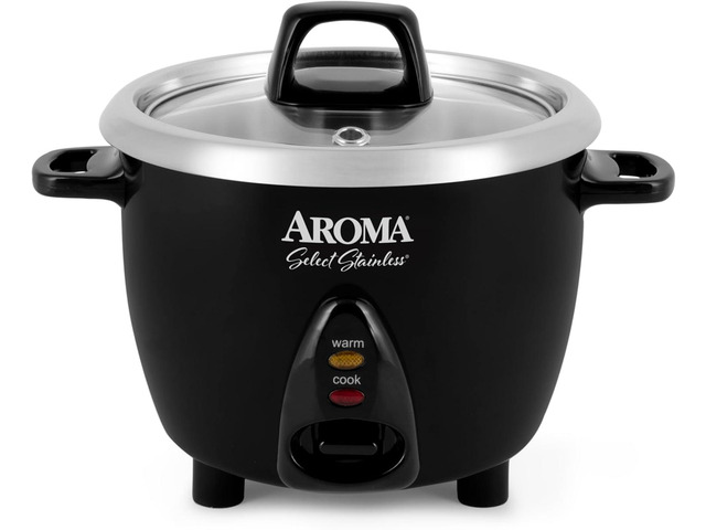 Aroma Housewares Select Stainless Rice Cooker & Warmer with Uncoated Inner Pot, 3-Cup(uncooked)/6-Cup(cooked)/ 1.2Qt, ARC-753SGB, Black