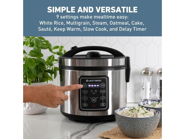 West Bend Rice & Grain Multi Cooker Programmable with 9 Preset Functions, Features Delay Start and Keep Warm Functions and Steam Basket, 20 Cups...