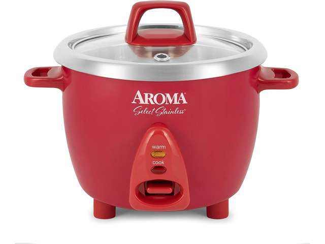 Aroma Housewares Select Stainless Rice Cooker & Warmer with Uncoated Inner Pot, 6-Cup(cooked)/ 1.2Qt, ARC-753SGR, Red
