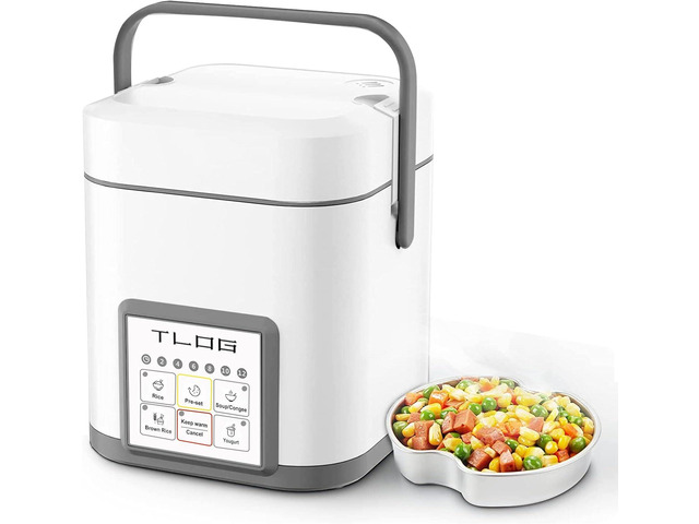 TLOG Mini Rice Cooker 2.5 Cups Uncooked, Healthy Ceramic Coating Portable Cooker, 1.2L Travel Small for 1-3 People, Personal maker, Food Steamer,...