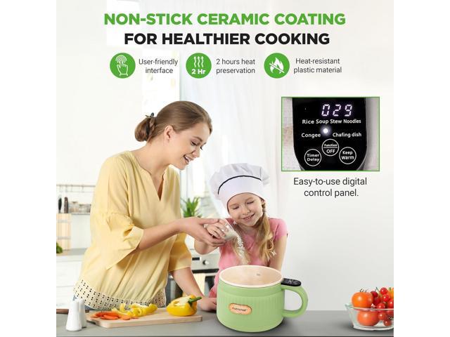 NutriChef 1.6 QT Portable Electric Rice Cooker & Lunch Maker Multi-Functional & Non-Stick Ceramic Coating Digital Control Panel 6 Cook...