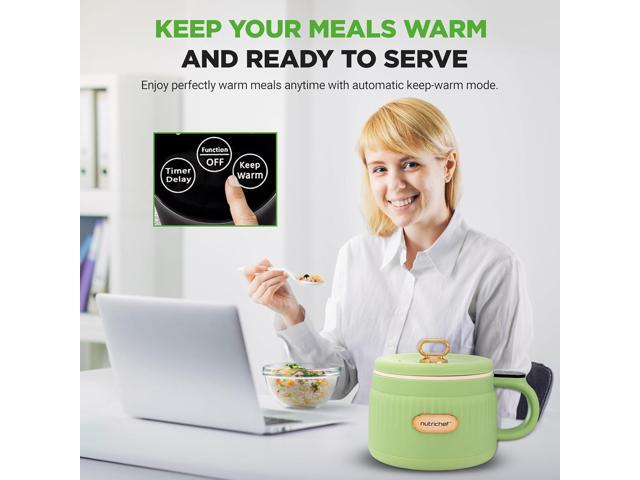 NutriChef 1.6 QT Portable Electric Rice Cooker & Lunch Maker Multi-Functional & Non-Stick Ceramic Coating Digital Control Panel 6 Cook...