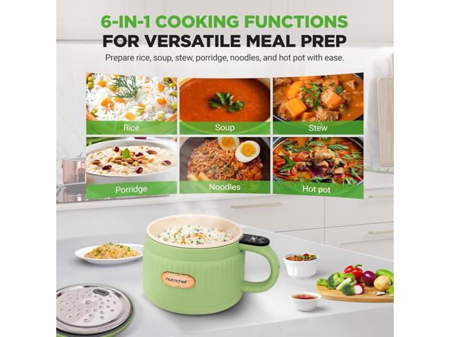 NutriChef 1.6 QT Portable Electric Rice Cooker & Lunch Maker Multi-Functional & Non-Stick Ceramic Coating Digital Control Panel 6 Cook...
