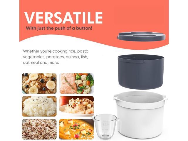 Microwave Rice Cooker Steamer and Pasta Cooker with Strainer - Mess-Free Design, Dishwasher Safe, Cooks Up to 8 Cups