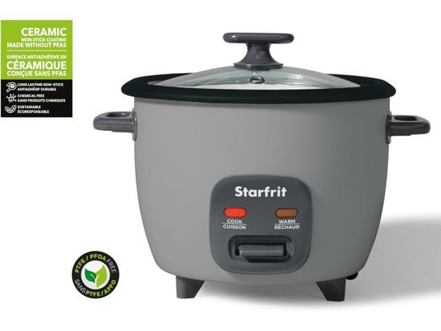 Starfrit 10-Cup Rice Cooker with Ceramic Coating - PFAS-Free - Clear Glass Lid- Grey
