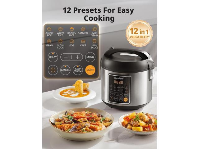 COMFEE' Rice Cooker, 4 Cups Uncooked, 8 Cups Cooked Slow Cooker, 2 Qt Small Multicooker with 10 Presets, Steamer & Grain Cooker, Non-Stick Inner Pot
