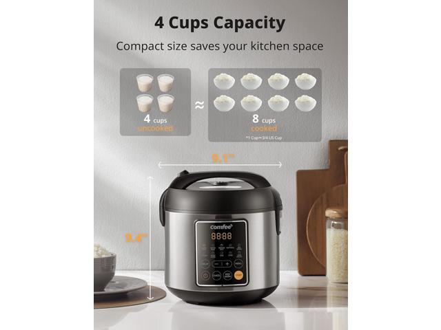 COMFEE' Rice Cooker, 4 Cups Uncooked, 8 Cups Cooked Slow Cooker, 2 Qt Small Multicooker with 10 Presets, Steamer & Grain Cooker, Non-Stick Inner Pot