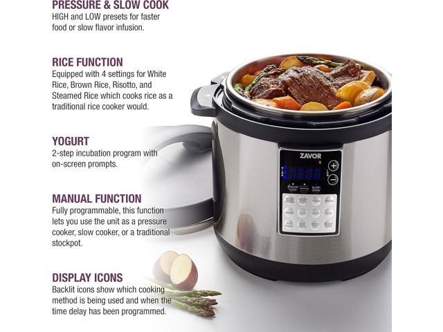 Zavor LUX Edge, 8 Quart Programmable Electric Multi-Cooker: Pressure Cooker, Slow Cooker, Rice Cooker, Yogurt Maker, Steamer and more - Stainless...