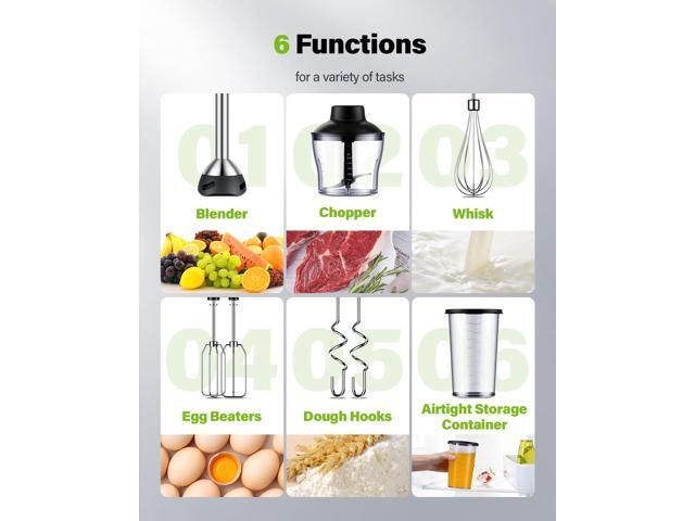 Immersion Blender, 6-in-1 1000W Hand Blender, Scratch-Resistant hand mixer with 20 Speeds, Whisk, Chopper, Beaker, Egg Beaters & Dough Hooks,...
