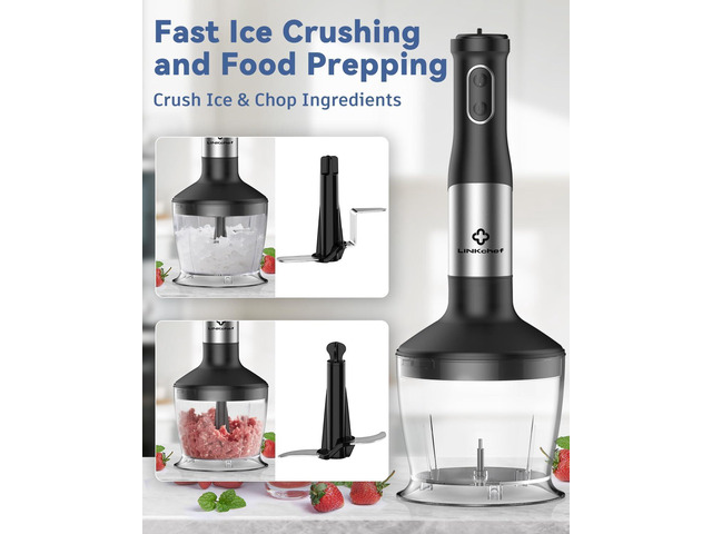 LINKChef 7 in 1 Immersion Blender Handheld, 800W Hand Blender Set, Scratch Resistant with 2 Titanium Steel Blades, 20 Speed and Turbo Mode,...