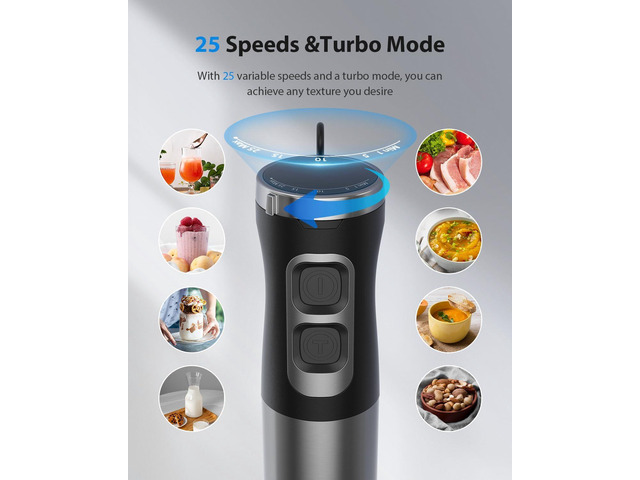 1000W Powerful Immersion Blender Handheld, 2025 New Update Hand Blender with 25-Speed and Heavy-Duty Copper Motor, 4 in 1 Hand Mixer with Chopper,...