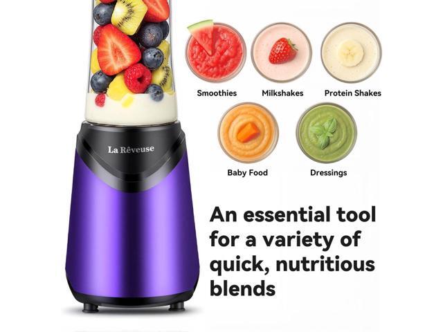 La Reveuse Smoothie Blender Personal Size 300 Watts with 2 Pieces 18 oz BPA-free Travel Sports Bottles,Purple