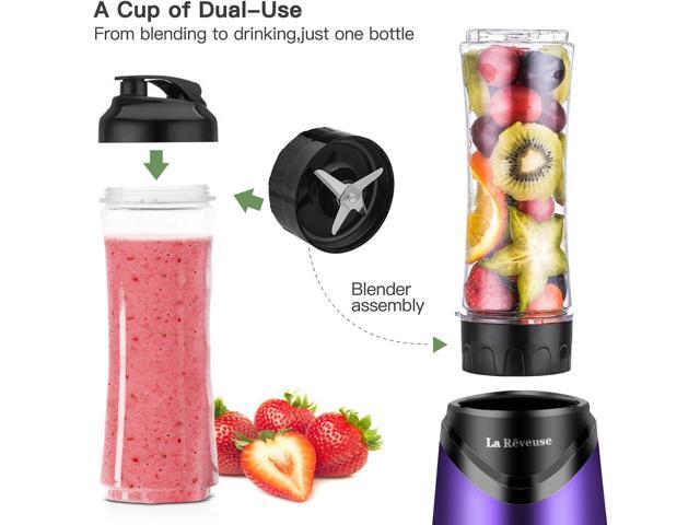 La Reveuse Smoothie Blender Personal Size 300 Watts with 2 Pieces 18 oz BPA-free Travel Sports Bottles,Purple
