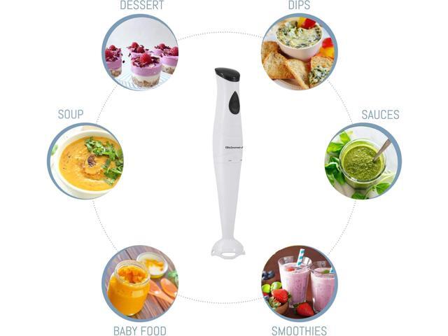 Elite Gourmet EHB-2425X Electric Immersion Hand Blender, Mixer, Chopper, 1-Touch Control Multi Purpose Electric Immersion Stick, Mixer, Chopper,...
