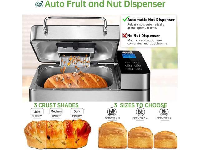 KBS Pro Stainless Steel Bread Machine, 2LB 17-in-1 Programmable XL Bread Maker with Fruit Nut Dispenser, Nonstick Ceramic Pan& Digital Touch Panel,...