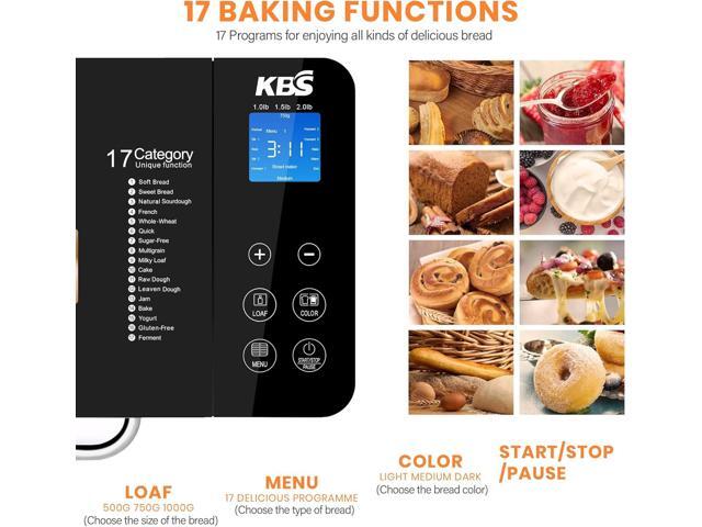 KBS 17-in-1 Bread Maker-Dual Heaters, 710W Machine Stainless Steel with Gluten-Free, Dough Maker,Jam,Yogurt PROG, Auto Nut Dispenser,Ceramic Pan&...