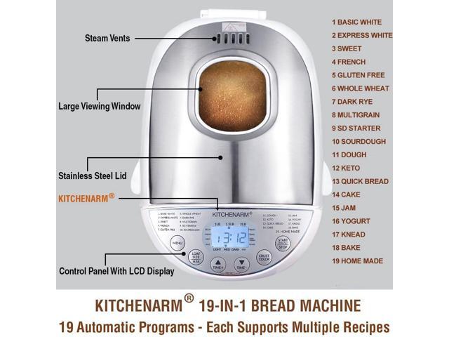 KITCHENARM 19-in-1 HANDY Bread Machine with Homemade Cycle and Gluten Free Setting - Beginner Friendly 2LB 1.5LB 1LB White Bread Maker Machine with...
