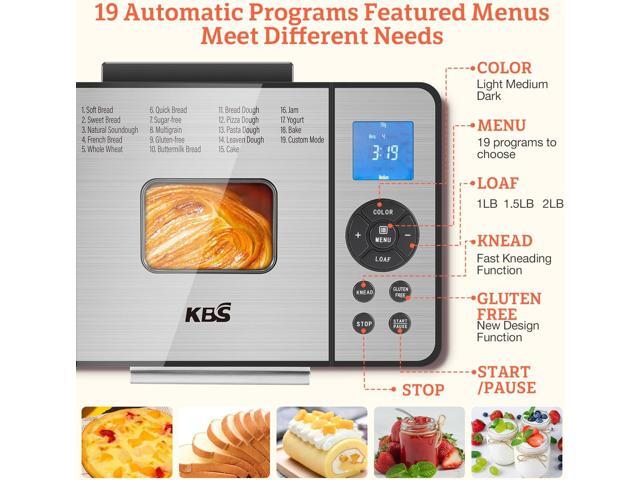 KBS 2LB Bread Maker, 19-in-1 Automatic Bread Machine Stainless Steel with Ceramic Pan,15H Timer & 1H Keep Warm, Sourdough, Gluten-Free, 650W Bread...
