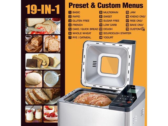 Bread Maker Machine with Ceramic Nonstick Pan, 19 Menus, 2 Pound Stainless Steel Breadmaker with Glass Touch Panel, Gluten Free, Sourdough Starter,...