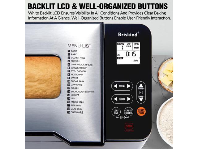 Bread Maker Machine with Ceramic Nonstick Pan, 19 Menus, 2 Pound Stainless Steel Breadmaker with Glass Touch Panel, Gluten Free, Sourdough Starter,...