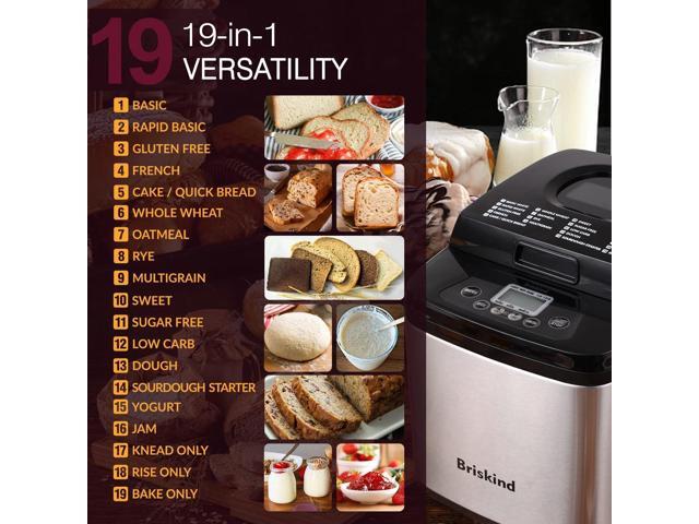 19-in-1 Compact Bread Maker Machine, 1.5 lb / 1 lb Loaf Small Breadmaker with Carrying Handle, Including Gluten Free, Dough, Jam, Yogurt Menus,...