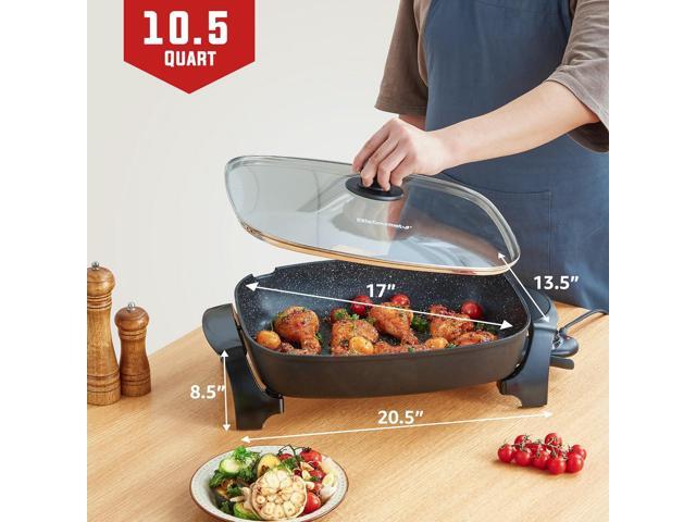 Elite Gourmet EG-6203# Extra Deep 16'x13'x3.2' (10.5Qt.) Scratch Resistant, Easy Pour Spout Dishwasher Safe, Non-stick Electric Skillet with Glass...